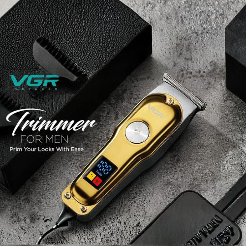VGR V-290 Professional Hair Trimmer for Men | Precision T-Blade, Turbo Mode | 120 Min Runtime & LED Display | USB Type-C Charging with Corded & Cordless Use - Gold